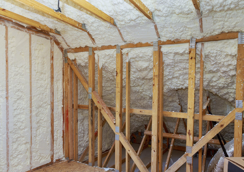 Ceiling and walls with foam spray insulation Chicago